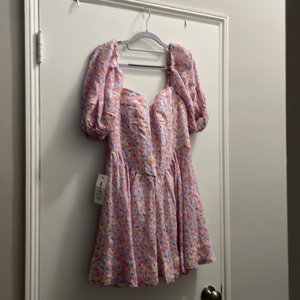 Bardot corset mini dress in spring floral